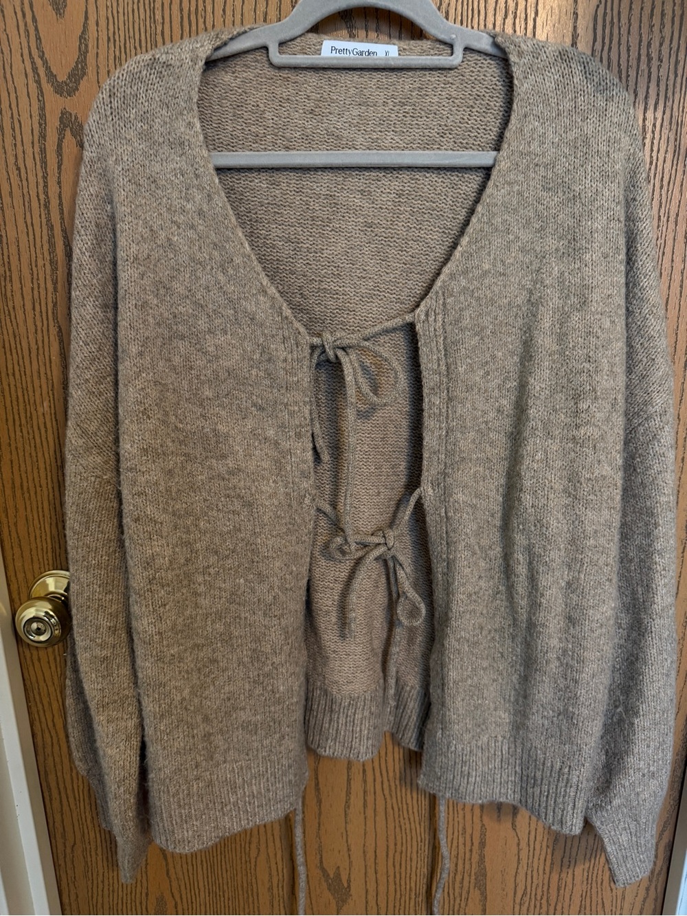 Pretty Garden Taupe Tie-Front Cardigan